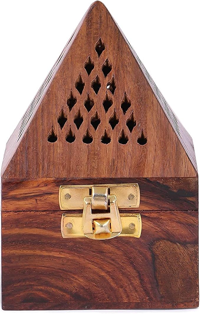 Dhoopbati Loban Dan Holder Handmade Wooden Pyramid Incense Box Fragrance Stand Holder