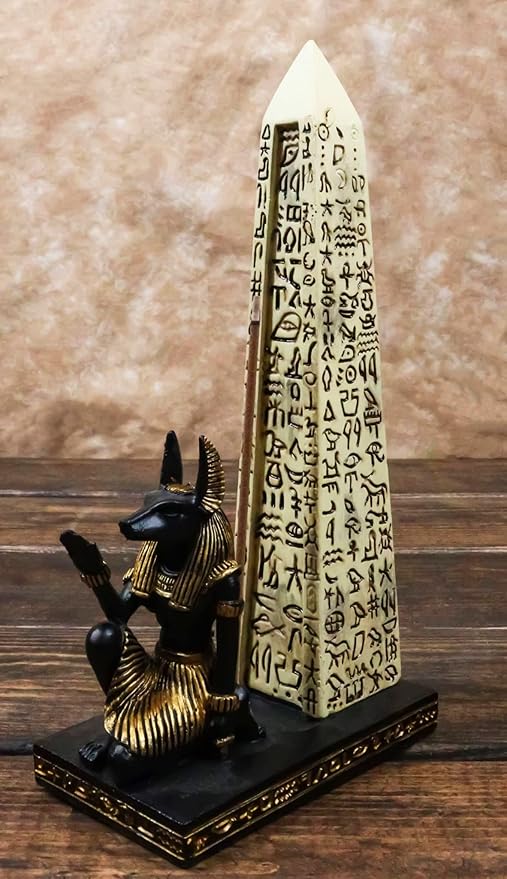 Ebros Gift Egyptian Theme Anubis Jackal Dog Deity Kneeling by Hieroglyphic Obelisk Pillar Incense Burner Sculpture Resin Figurine Home Fragrance Accessory Egypt God of Afterlife and Mummification