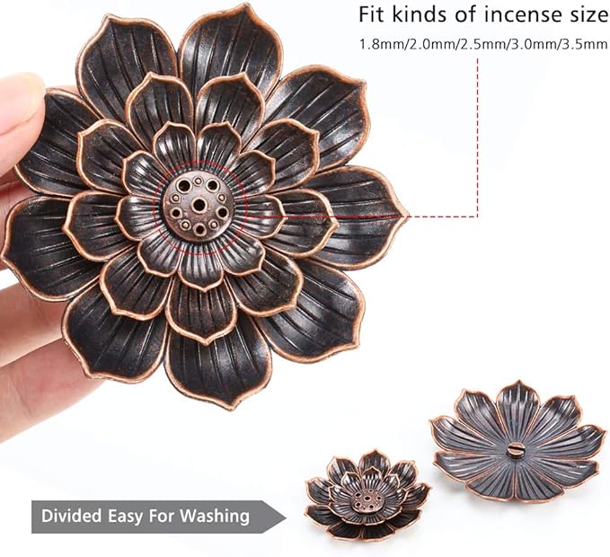 Accmor Zinc Alloy Incense Holder, Lotus Stick Incense Burner, Incense Holder for Stick/Coil/Cone Incense with Ash Catcher,Copper