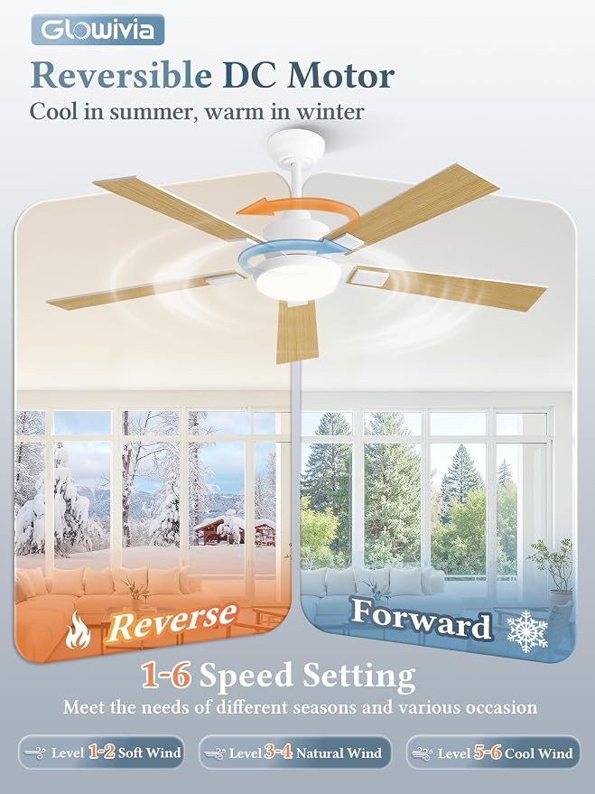 52 Inch Ceiling Fans with Lights and Remote&APP Control, White Smart Ceiling Fan with 3000-6000K Dimmable, 10 Speeds Quiet Reversible Motor, Indoor/Outdoor Ceiling Fan for Bedroom Living Room