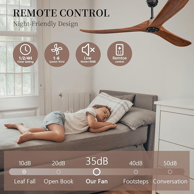 Obabala Ceiling Fan no Light,70 inch Outdoor Ceiling Fan Without Lights for Patios, 3 Blade Solid Wooden Large Propeller Ceiling Fans with Remote for Farmhouse Outside Kitchen Gazebo Indoor