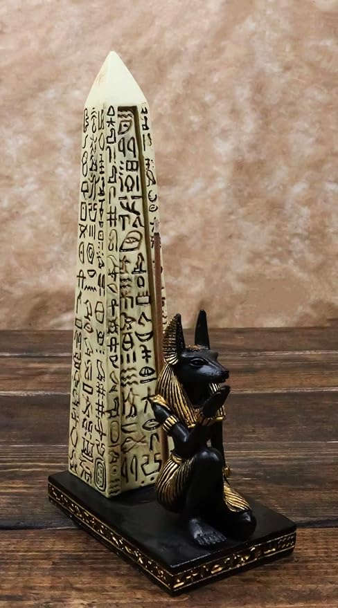 Ebros Gift Egyptian Theme Anubis Jackal Dog Deity Kneeling by Hieroglyphic Obelisk Pillar Incense Burner Sculpture Resin Figurine Home Fragrance Accessory Egypt God of Afterlife and Mummification