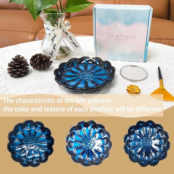 Incense Holder for Sticks,Lotus Flower Coil Incense Burner Holder,Ceramic Sage Holder Palo Santo Holder,Ash Catcher Tray for Meditation Yoga Room Decor,Green