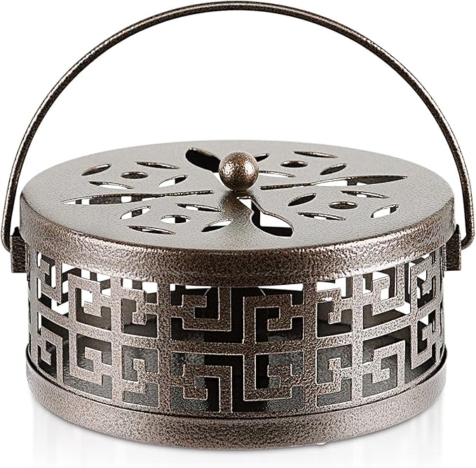 Exquisite Metal Mosquito Coil Holder Long-Lasting Coil Incense Burner for Indoor and Outdoor (Bronze)