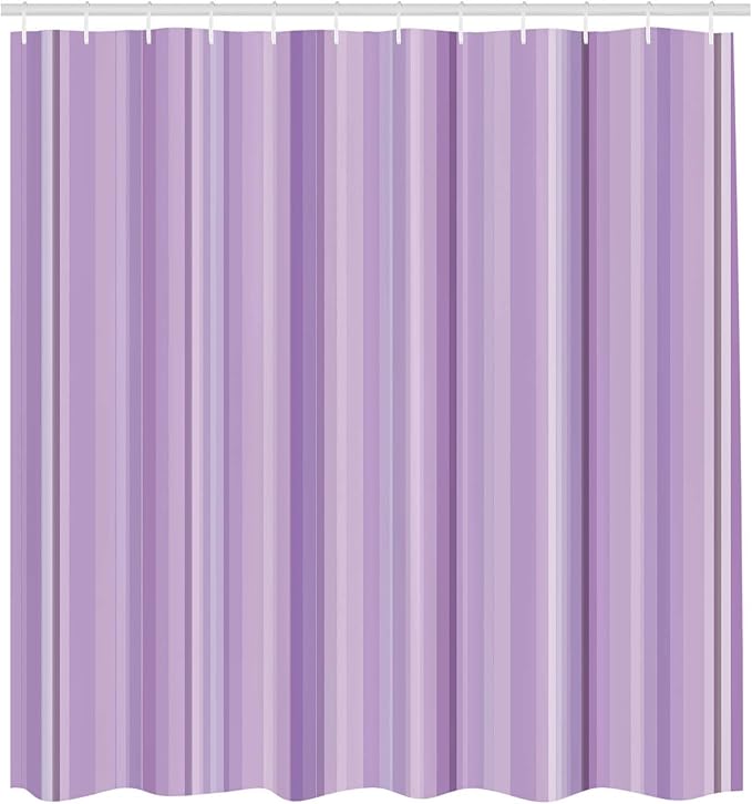 Ambesonne Stripes Shower Curtain, Abstract Ocean Inspired Palette Lines Geometrical Image Illustration, Cloth Fabric Bathroom Decor Set with Hooks, 75" Long, Lavender Lilac
