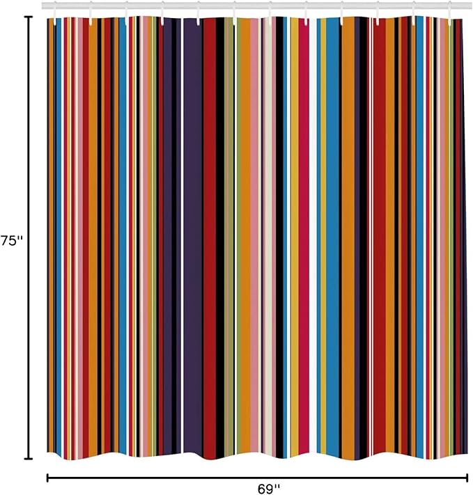 Ambesonne Abstract Shower Curtain, Vibrant Colored Stripes Vertical Pattern Funky Modern Tile Illustration, Cloth Fabric Bathroom Decor Set with Hooks, 69" W x 75" L, Orange Purple