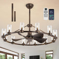 44" Wagon Wheel Chandelier Ceiling Fans with Lights and Remote with APP, 12-Lights Farmhouse Fandelier Fans with Glass Shade, Antique Bronze Lighting Fixture for Dining Living Room, Kitchen Island