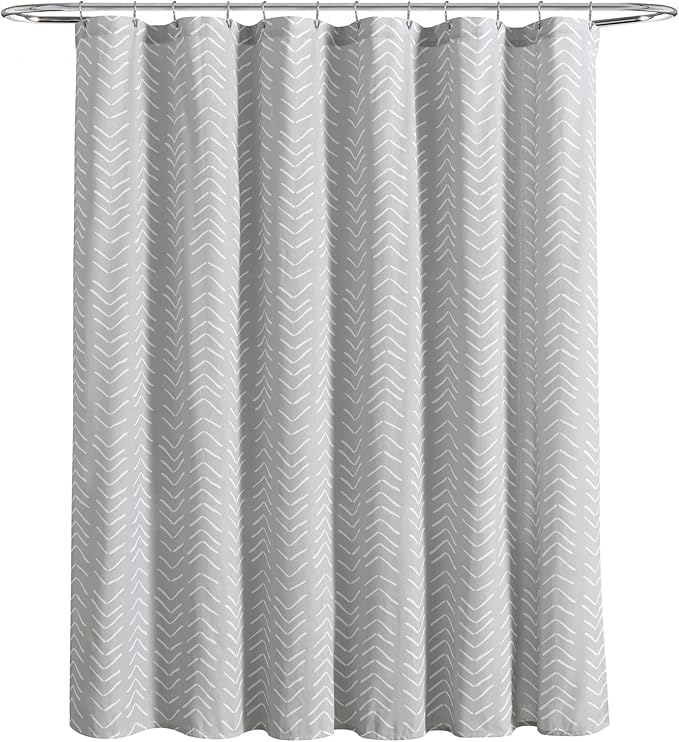 Lush Decor Hygge Modern Arrow Linen Look Shower Curtain, 72" X 72", Light Gray