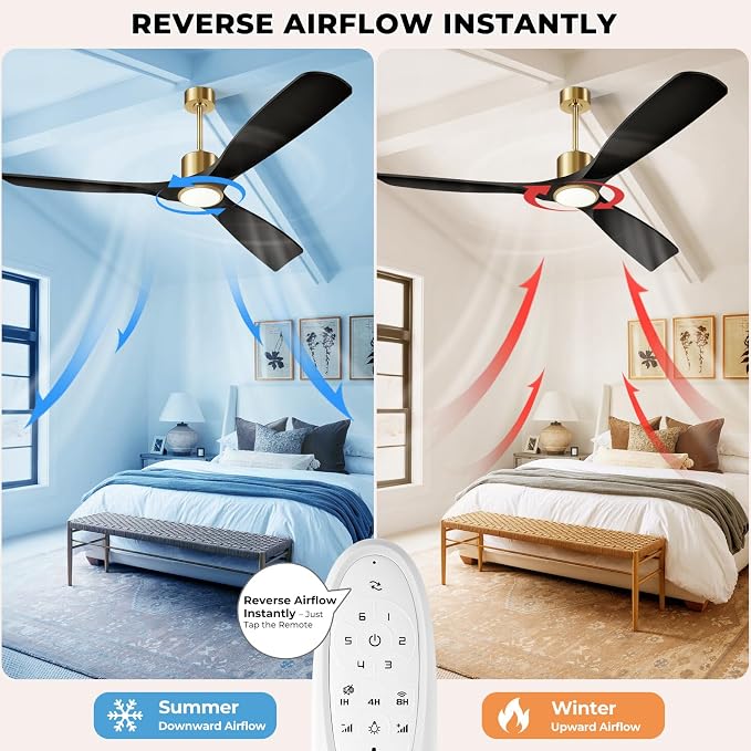Ceiling Fans with Lights, Ceiling Fans with Lights and Remote Control, 52 inch Ceiling Fan with Light, Outdoor Ceiling Fans for Patios 3 Blade Bedroom Living Room-Matte Black and Gold