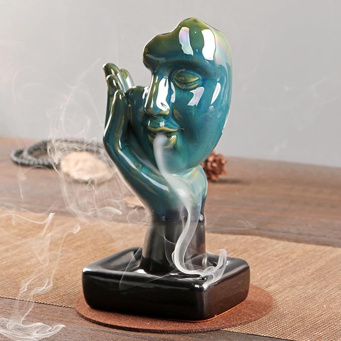 Backflow Ceramic Incense Burner for Incense Cones Creative Half Face Contemplate Reverse Flow Censer Incense Stick Holder