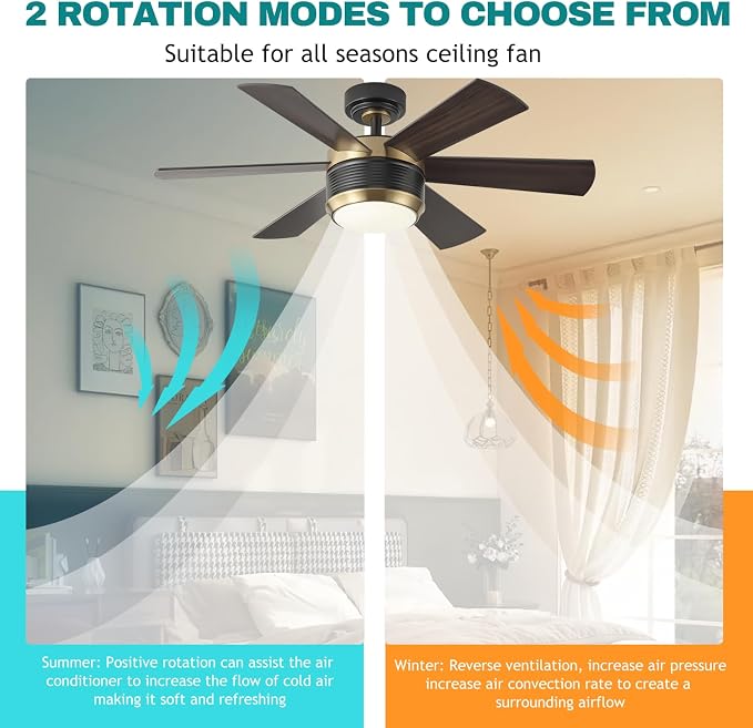 SHOWDI Ceiling Fans with Lights and Remote, Black-Gold, 42 in | 2 Blade Color, Metal Material, App Remote Control, Timer, Reversible, 3CCT, Dimmable for Bedroom, Living room, Indoor