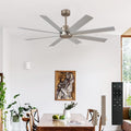 Ceiling Fan: 72 Inch Nickle DC Motor - 8 Large Blades, Remote Control - Farmhouse Indoor/Outdoor Ceiling Fan for Bedroom, Living Room, Patio