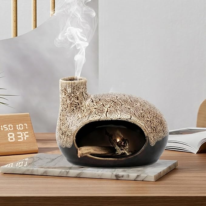 Handcrafted Ceramic Palo Santo Holder – Artistic Incense Burner for Meditation, Mindfulness and Zen Home Decor – Wabi-Sabi Style Cone Sculpture, Gift for Yoga, Relaxation & Aromatherapy (White)