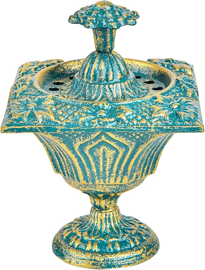Sungmor Multi-Purpose Cast Iron Incense Holder, Incense Stick Burner Ash Catcher, Decorative Vintage Heavy-Duty Holder for Burning Incense Stick & Cone, Bakhoor, Sage Cones, Beautiful Incense Burner
