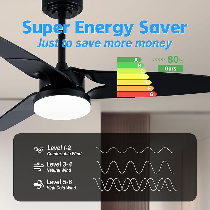 Ceiling Fan with Lights and Remote, 3 Blade App Control Timer Reversible Stepless Brightness and Color Temperature Outdoor Wood Ceiling Fan with Lights (Black, 42 In'ch)
