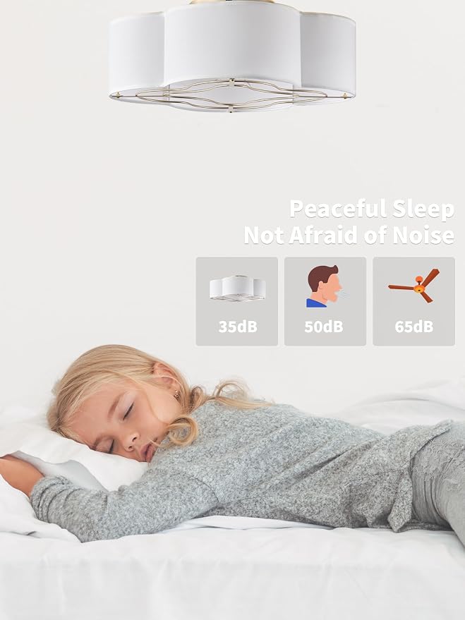 Boho Ceiling Fans with Lights, 20" Low Profile Ceiling Fan with Light Remote Control, Bladeless Flush Mount with 6 Speeds for Bedroom, Nursery, Living Room.