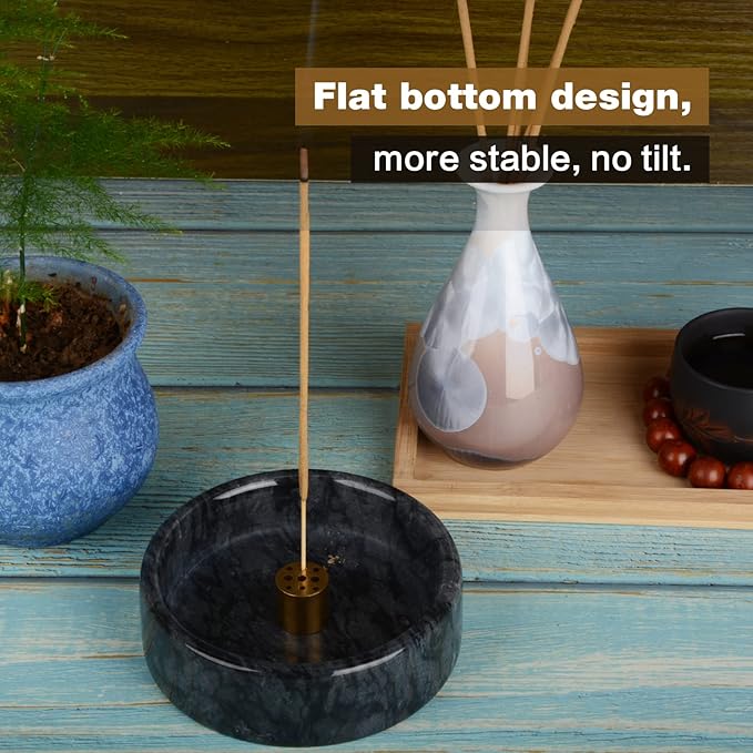 Incense Holder,Natural Marble Incense Holder for Sticks,Handmade Incense Burner with 9 Incense Holes,Suitable for Meditation,Smudging,Incense Burning and Decoration(Black)