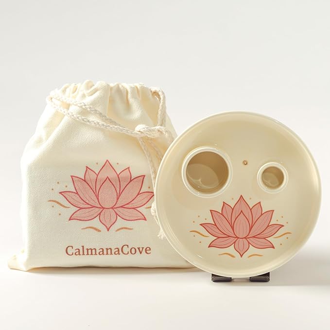 Incense & Palo Santo Holder – 6.5'' Ceramic Sage Burner for Sticks, Bundles, Cones, Candle & Tealight with Ash Catcher – Jewelry Tray, Smudge Pot, Home Décor, Meditation Gift (Pink Lotus)