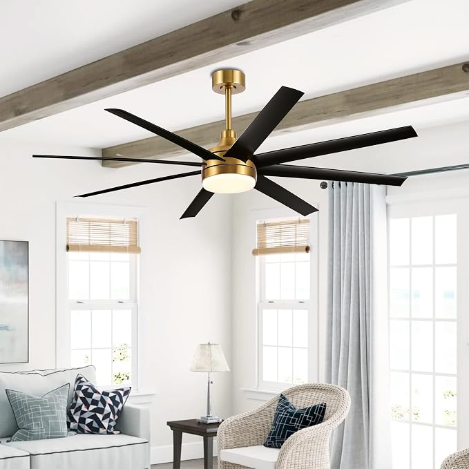 65" Ceiling Fans with Lights Remote Control, Industrial Gold and Black Ceiling Fan with Reversible DC Motor, 6-Speed, 3CCT Led, 8 ABS Blades Large Ceiling Fan Fandeliers for Bedroom Living Room