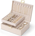 VLANDO 2 Layer Jewelry Boxes Large Jewelry Organizer for Women Removable Jewelery Tray for Watch Necklace Earrings Rings Bracelets Mothers Gifts Mom Gifts(Apricot White)