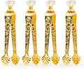 4 pcs Golden Incense Tongs, Vintage Charcoal Tongs with Floral Engraved Handle, Metal Incense Burner Clamp, Design Home Incense Clip, 4.32 inches
