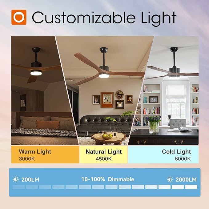 addlon 80 inch Ceiling Fans with Lights and Remote Control, Reversible, 3 Wood Blades, 6 Speeds, 3CCT Dimmable, Noiseless, Indoor/Outdoor Black Walnut Ceiling Fan for Bedroom Living Room Gazebo Patio