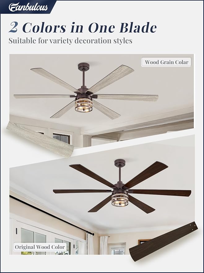 Fanbulous 72" Large Farmhouse Ceiling Fan with Light & Remote,Oil Bronze | Powerful 6-Speed Reversible DC Motor, Industrial 6 Dual Finish Blades, Ideal for Living Room, Bedroom, Patio, Garage