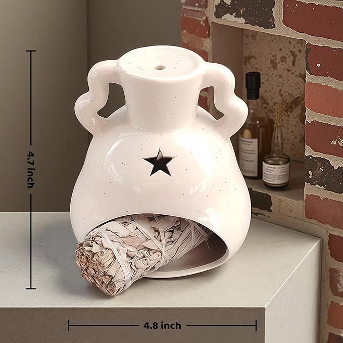 Handmade Ceramic Palo Santo Holder – Suitable for Burning Sage & Palo Santo - Mini Chimenea-Style Burner, an Incense Burner for Spiritual Meditation, Yoga or Home Decoration