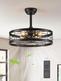 LEDIARY 20 inch Fandelier Caged Ceiling Fan with Light, Bladeless Ceiling Fan with Remote, Farmhouse Fan Ceiling Light Fixtures for Kitchen, Bedroom, Outdoor(6 Speed, Timing)-Black