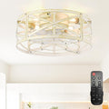 Conciseer 20 Inch Caged Ceiling Fans with Lights and Remote, Flush Mount, Low Profile 7 Blades, 6 Speed Reversible Quiet DC Motor for Bedroom, Kitchen and Living Room, White/Gold Brushed