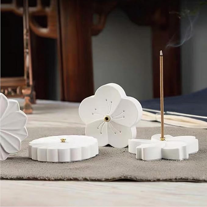 Incense Holder for Sticks with 0.3cm Holes - Cherry Blossom Design Portable Ash Catcher & Burner for Desk, Office, Tea Room, The “Four Seasons Floral” Series