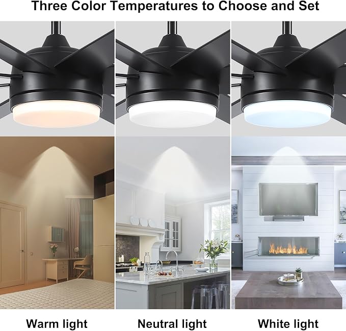 YUHAO 72 Inch Black Ceiling Fan with Light and Remote Control.Noiseless,Dimmable,3CCT,6 Speeds Reversible, DC Ceiling Fans for Indoor or Covered Outdoor Use.ETL Listed