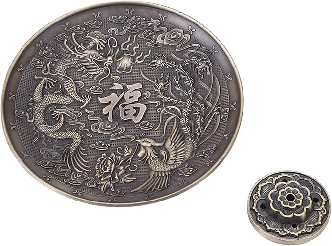 Incense Stick Holder Plate Zinc Alloy Dragon Pattern Incense for Bedroom Temple Office Hotel (Copper)