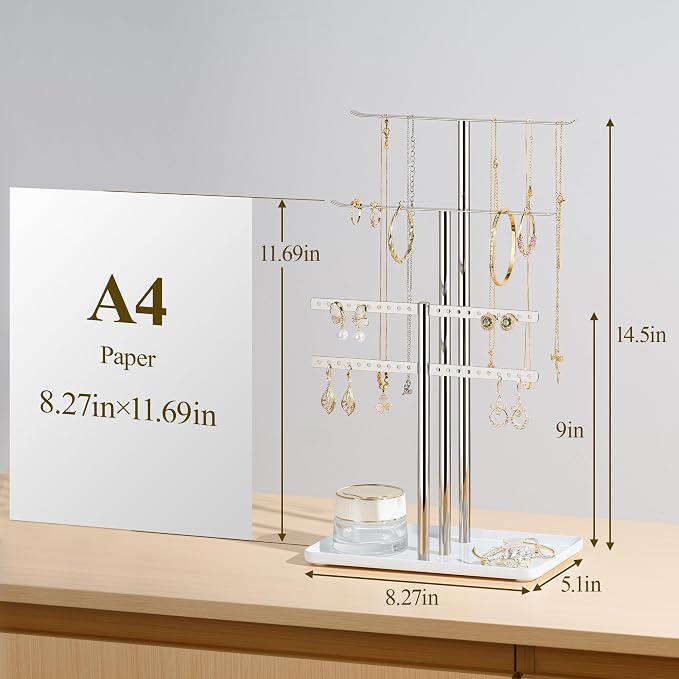 pickpiff Silver Jewelry Organizer: 14.5" Sturdy Stand for 80 Pcs Jewelry