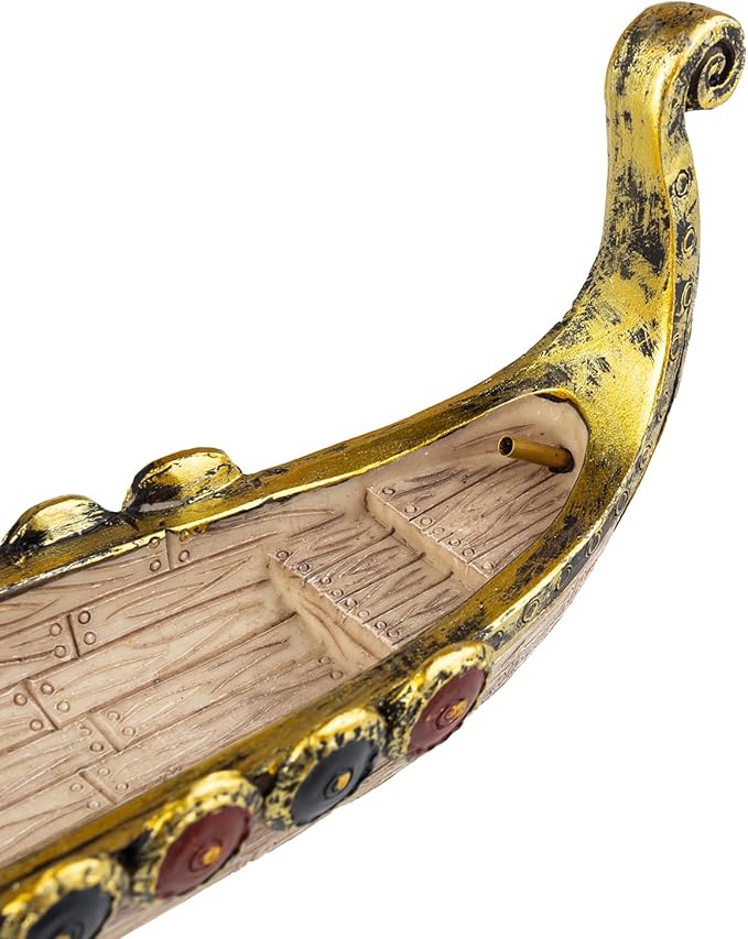 Comeon Retro Incense Burners Traditional Chinese Design Dragon Boat Incense Stick Holder Burner Hand Carved Carving Censer Ornaments (Gold)