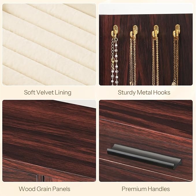 HOOBRO Jewelry Box for Women, Wooden Jewelry Organizer with Transparent Window, 4-Layer Jewelry Organizer Box, Jewelry Holder Organizer for Earrings, Necklaces, Rings, Dark Walnut and Black BRT09JB04