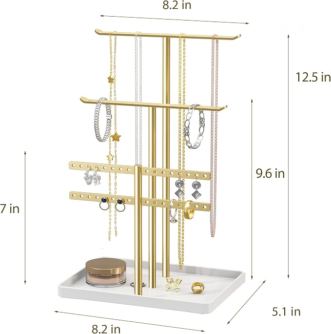 pickpiff Gold Jewelry Organizer: 12.5" Sturdy Stand for 80 Pcs Jewelry
