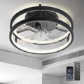 13 Inch Small Ceiling Fan with Light and Remote, Low Profile Flush Mount Fandelier, Dimmable 3CCT Quiet LED Ceiling Fans for Bedroom,Black001