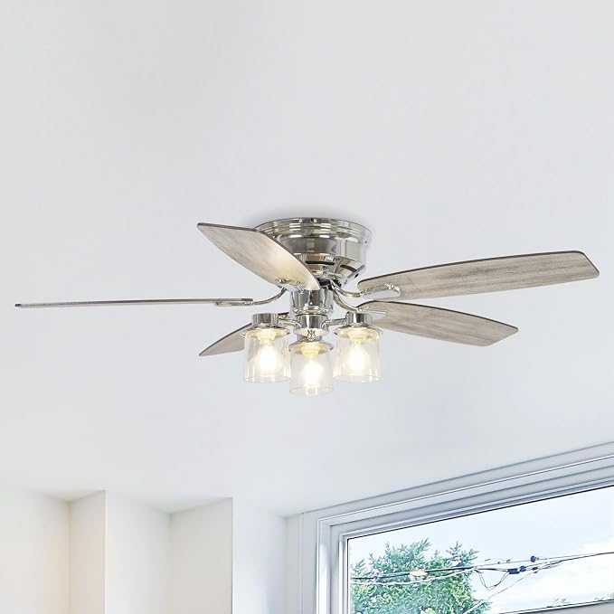 52" Flush Mount Ceiling Fans with Lights and Remote - Quiet Reversible Motor, 3-Speed Adjustment & Timer Function, Retro Ceiling Fan for Living Room, Bedroom, Dining Room