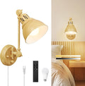 GOODATE 1 Pack Plug in Wall Sconce with Remote Control, Dimming, Adjustable Colors 2700K-6500K, Plug in Wall Light, Swing Arm Wall Lamp with Night Light & Timer, LED Bulb Included, Oak Finish