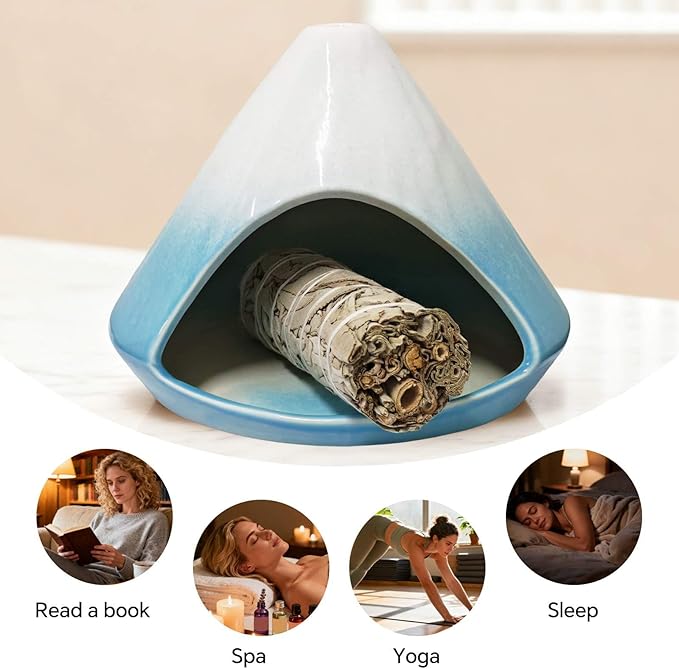 Ceramic Incense Burner, Palo Santo Holder for Palo Santo Sage, Incense Cones Holder, Smudge Bowl with Ash Catcher, Heat Resistant for Yoga, Meditation, Aromatherapy Home Decor