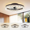 VOLISUN Modern Ceiling Fans with Lights and Remote, No Assembly, 19.7in Low Profile Ceiling Fan Flush Mount, 3000K-6500K Dimmable Bladeless LED Fan Light, Brown Fandelier Ceiling Fans for Bedroom