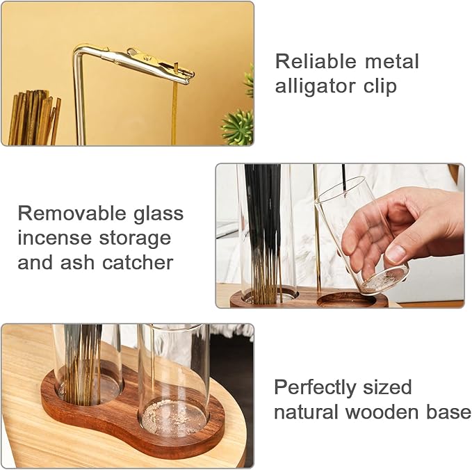 2 in 1 Incense Holder, Glass Incense Holder for Sticks, Anti-Ash Incense Burner with Removable Ash Catcher and Incense Storage for Yoga Meditation Spa Home Decor (Size A)