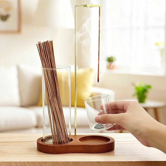 2 in 1 Incense Holder for Sticks, Anti-Ash Flying Incense Burner with Glass Ash Catcher and Incense Sticks Organizer for Meditation Yoga Spa Home Decor