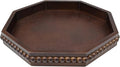 Hrastany Retro Brown Octagonal Wood Decorative Tray, Small Farmhouse Wooden Serving Tray with Beads, Versatile Coffee Table Tray for Kitchen Counter, Ottoman, Living Room