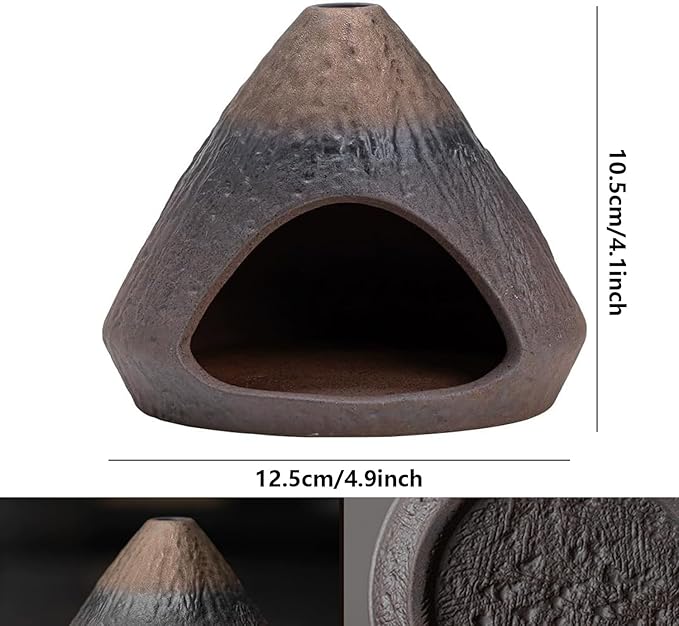 Palo Santo Holder Incense Burner-Zongzi Clay Smudge Bowl with Chimney, Mini Ceramic Fireplace for sage、Cone Burning (Handmade - A)