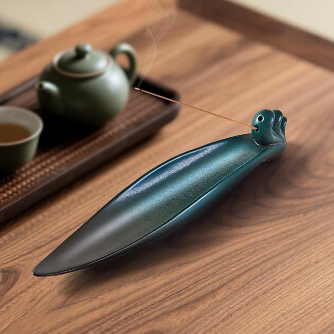 Incense Holder for Sticks, Minimalist Aesthetics Design Incense Burner for Sticks with 2 Holes, Ceramic Ash Catcher for Meditation Yoga Spa Relaxation Home Decor Gift (Wave)
