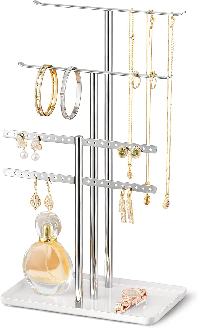 pickpiff Silver Jewelry Organizer: 14.5" Sturdy Stand for 80 Pcs Jewelry