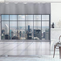 Ambesonne City Shower Curtain, Clean Office with Big Window Downtown Skyscraper Buildings Domestic Cityscape Art, Cloth Fabric Bathroom Decor Set with Hooks, 69" W x 70" L, Grey White