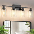 Ascher Bathroom Light Fixtures, 4-Light Vanity Light Over Mirror, Matte Black Wall Sconces with Clear Glass Shades, Wall Lamp for Living Room Bedroom, E26 Base(Bulbs Not Included)